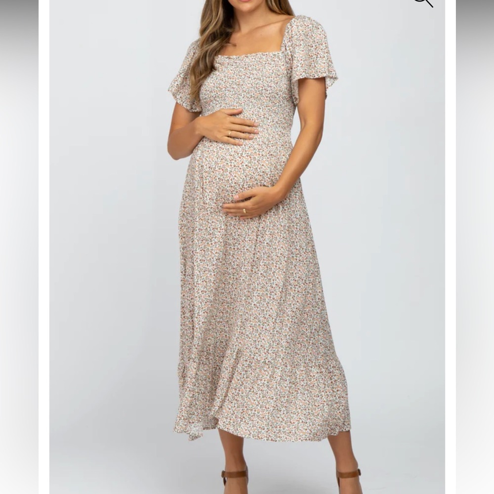 Pink Blush Maternity Ivory Floral Smocked Dress
